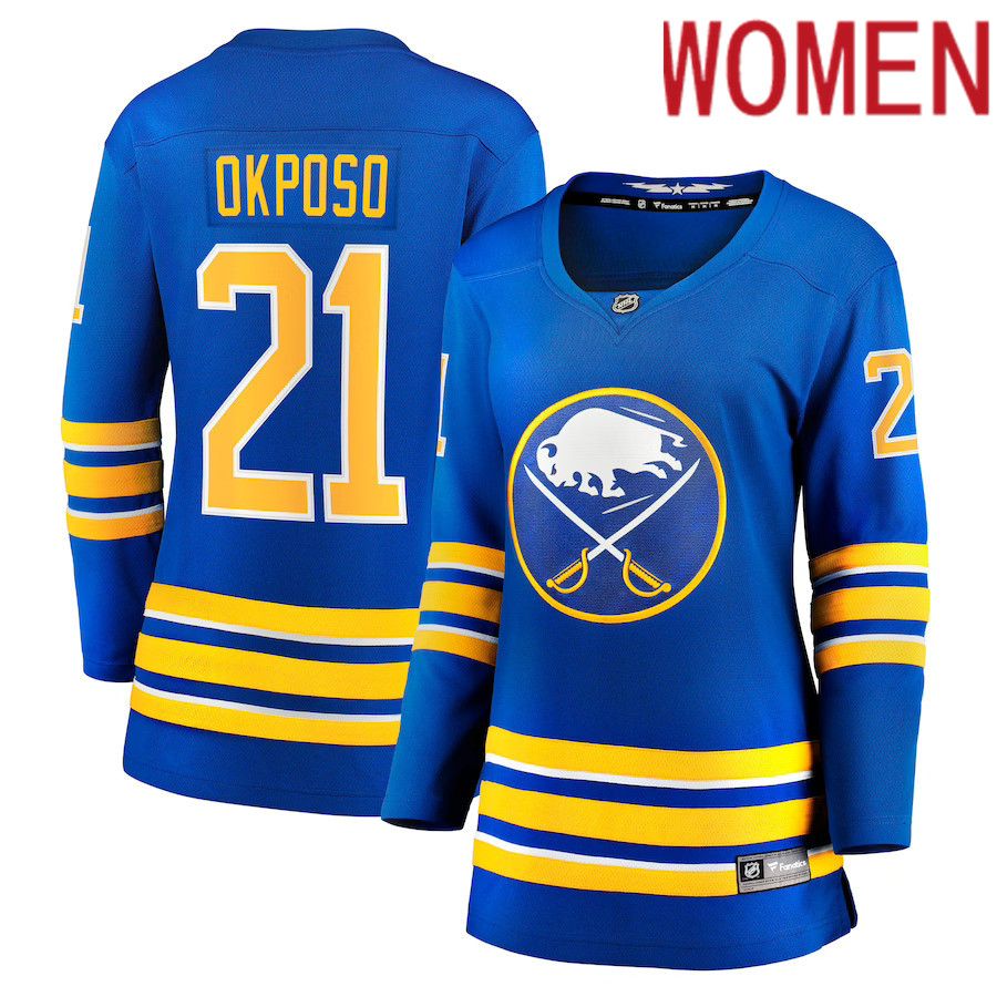 Women Buffalo Sabres #21 Kyle Okposo Fanatics Branded Royal Home Breakaway NHL Jersey->women nhl jersey->Women Jersey